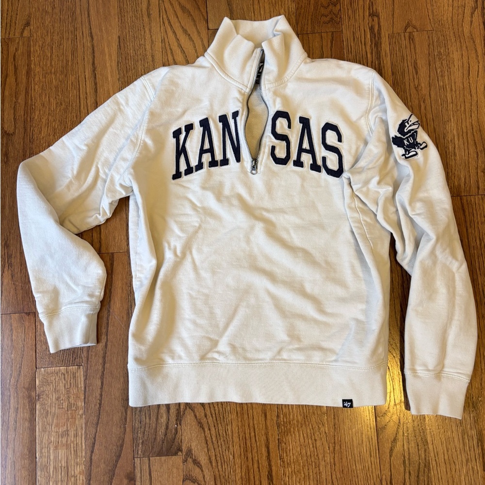 Cream Kansas Zip-Up Sweater with Navy Accents